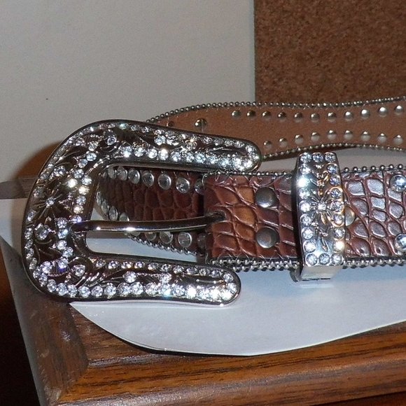 Genuine Leather Blingy Belt with Rhinestones